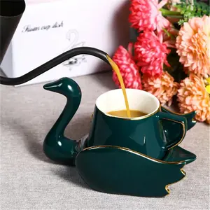 Swan Shaped Coffee Cup and Saucer Set, Ceramic Espresso Mug, 110ML/3.7oz Creative Cup, Classic Style, Drinkware