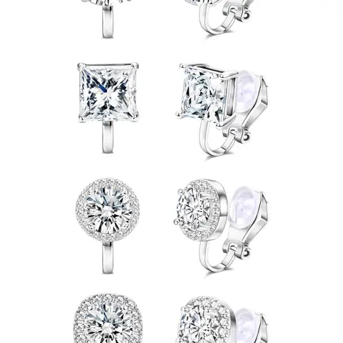 Cubic Zirconia Clip on Earrings - Women Hypoallergenic Comfortable Non Pierced Stud Earrings for Wedding and Dance Competitions, Clip-on Earrings Silver Gold Hypoallergenic CZ Earrings Hypoallergenic Jewelry Non Piercing Earrings