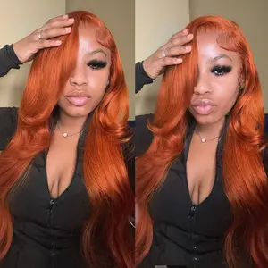 Daules Ginger Orange 13X6 Lace Front Body Wave Wig HD Front Human Hair Wigs transparent frontal 180% Density wig