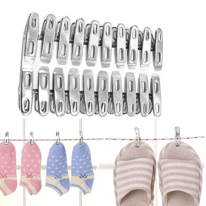 20Pcs Household Clothespins, Stainless Steel Clothespins, Binder Clips, Heavy Duty Clothes Pins, Metal Clip Set, Metal Clothes Clips for Clothes Sock, Food Sealing Clip, Photos Clip