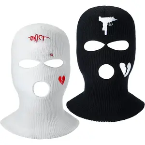 2 Pcs 3 Hole Ski Mask Winter Warm Balaclava Full Face Knit Ski Hat Mask Knitted Full Face Cover for Men Women