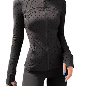 During the flash sale Wave Point Series 2026 New Zipper Steel Print Polka Dot Jacket Flocked Cute Black Slim Fit Stand Collar Yoga Coat Quick-Dry Fabric Flocking Technology