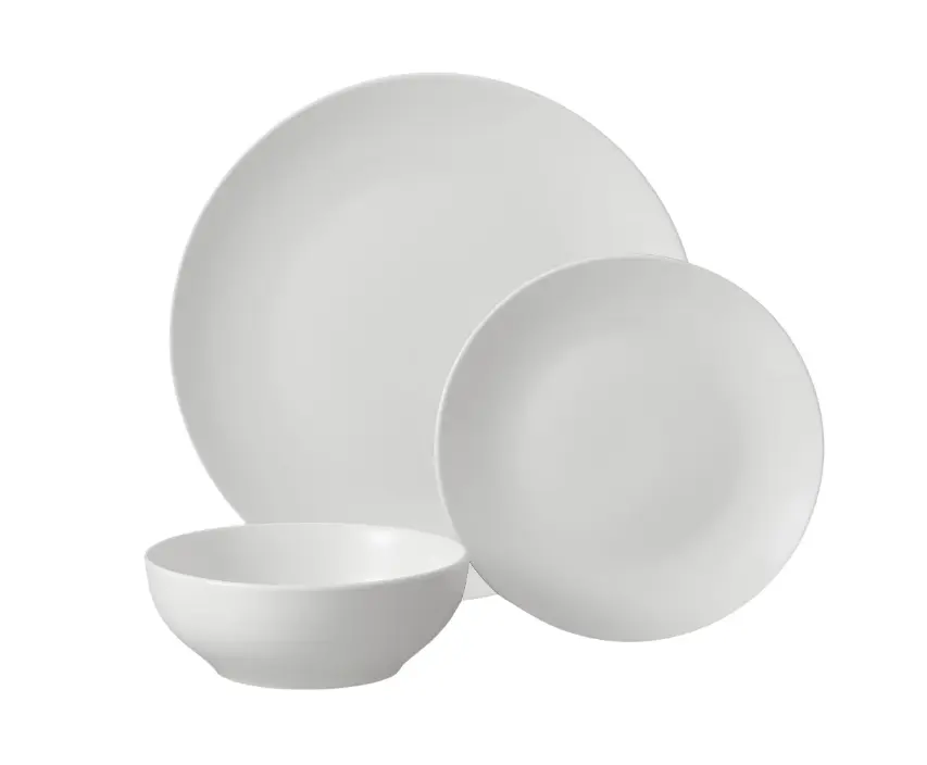 Glazed White Stoneware Dinnerware Set, 12-Pieces Cutlery Stylish Sturdy Tableware