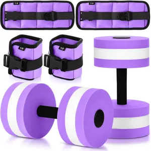 Water Aerobics Set, 4 Piece Pool Exercise Kit (2 Aquatic Dumbbells + 2 Ankle/wrist Weights), EVA Foam, Low-impact Workout