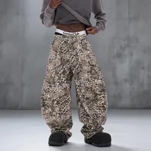 Inflation 100% Cotton Leopard Print Baggy Jeans 2026 Spring Summer New Men Y2K Streetwear Wide Leg Denim Pants Hip Hop Oversized Trousers fathersdaygift
