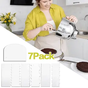 7Pcs Large Clear Acrylic Cake Scraper Set, Cake Icing Smoother Scraper Frosting Comb, Cake Edger Stripes Contour Comb Pastry Cutter for Mousse Butter Cream Cake Decoration (12 Inch)