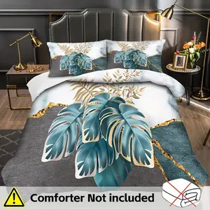 Comfortable Leaf Bamboo Bedding Set, Modern Elegant Digital Print Sheet Set, Zipper Design, (1 Fitted Sheet + 1/2 Pillowcases)