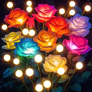 KOOPER Solar Garden Lights Outdoor 2/4 Pack, Solar Flowers with Swaying Rose Light, Color Changing Solars Lights Outdoor Waterproof for Yard Outside Patio Garden Grave Decor,Gifts