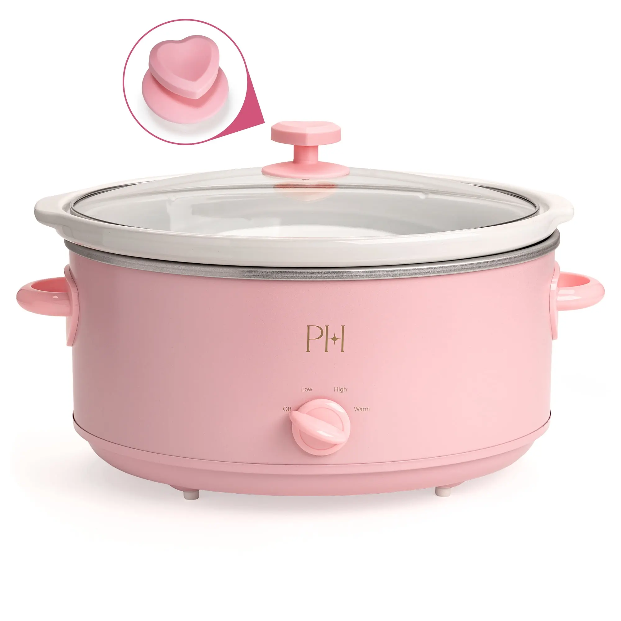 Paris Hilton 7-Quart Manual Slow Cooker with Removable Stoneware Pot and Tempered Glass Lid, 3 Heat Settings, Pink