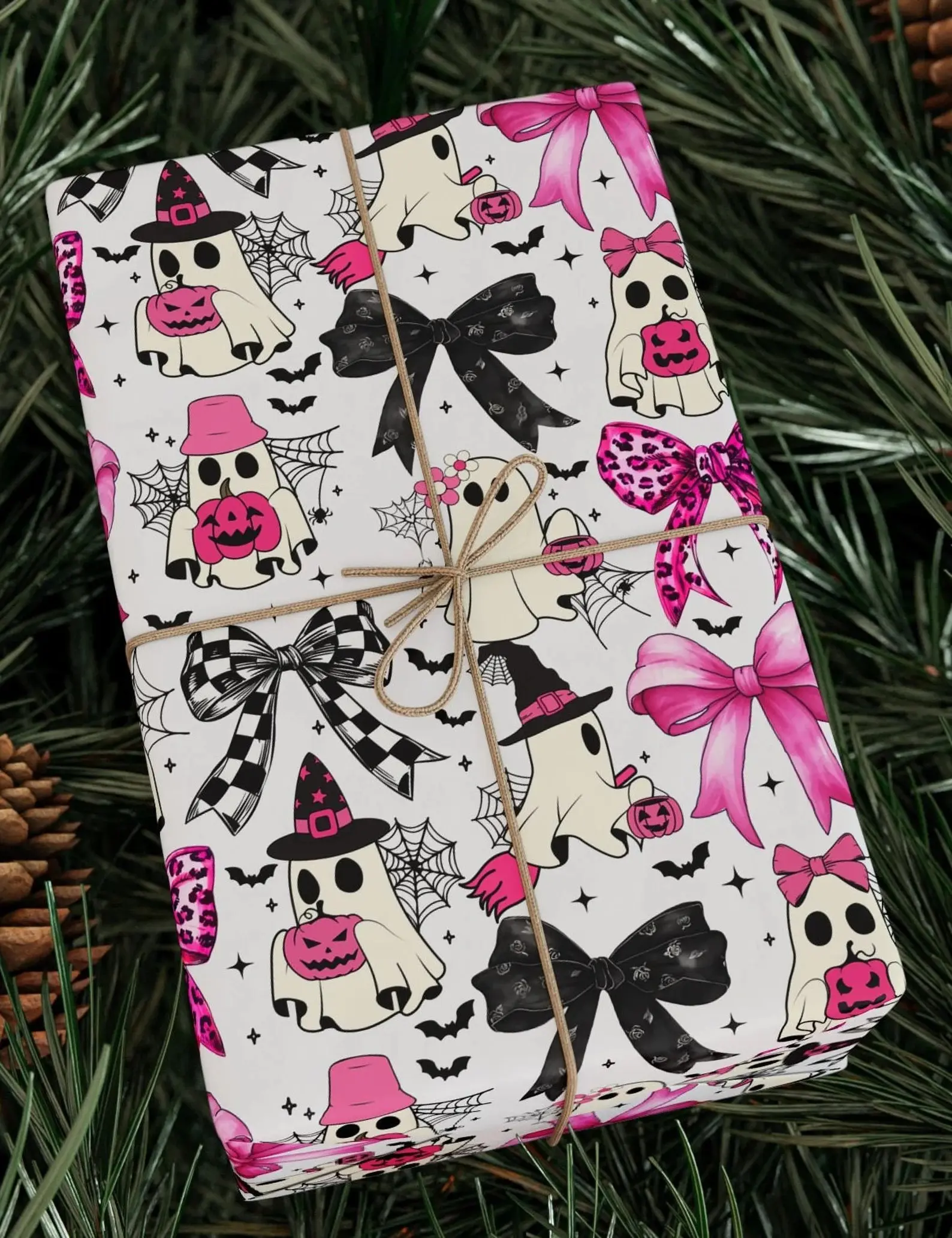 Coquette Ghosts Wrapping Paper Roll, Halloween Ghost Gifts Wrapping Paper Roll, Coquette Halloween Gifts Wrapping Paper Roll, Dark Holiday Gift Wrap for Halloween