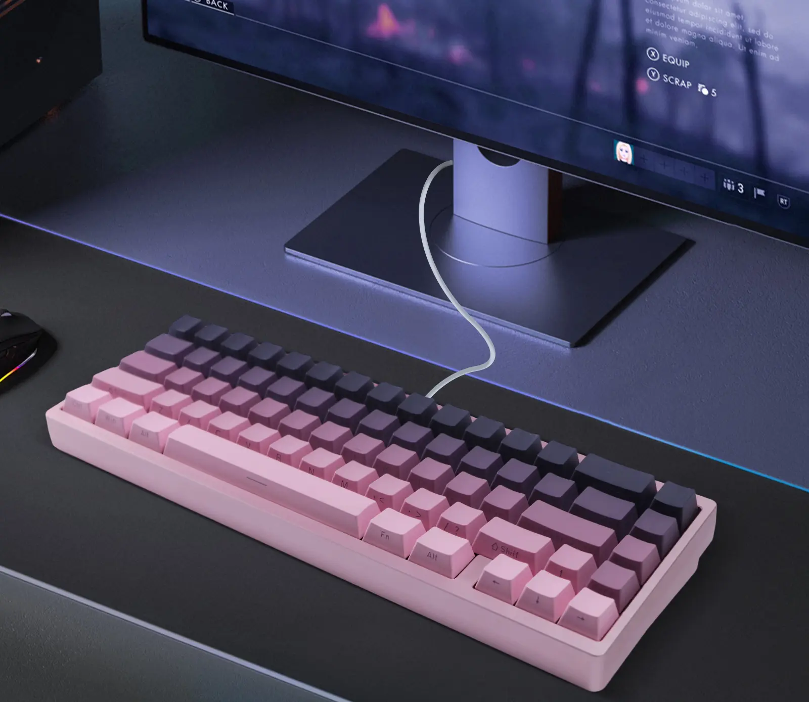 67-Key Hot-Swappable Pink Mini Mechanical Keyboard, Tri-Mode Connectivity, Side Print, Non-Slip Wear-Resistant Fade-Proof Characters, PBT Double-Shot Shine-Through RGB Backlight Keycaps, DIY Switch Swappability, Compatible with PCs Laptops