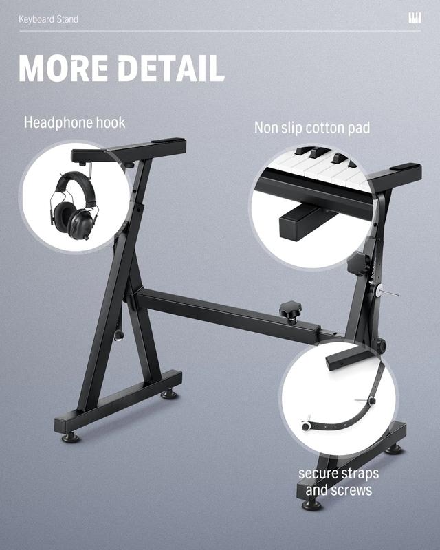 Donner Z-style Heavy-Duty Piano Keyboard Stand Adjustable and Portable/Suitable for 54/61/88 Keys Electric Keyboards Digital Pianos