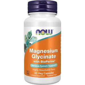Now Supplements, Natural Magnesium Glycinate with BioPerine & Amino Support, 60 Veg Capsules for Metabolism Boost