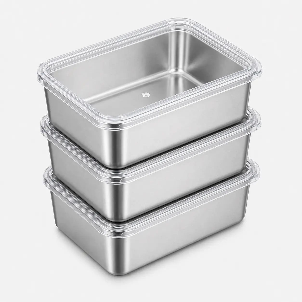 Stainless Steel Food Storage Containers with Lids, Rectangular Reusable Metal Meal Prep Containers with Clear Flexible PP Lids, Stackable Nestable Space-Saving Food Storage Set for Meal Prep, Leftovers, Fridge, Freezer, Office Lunch, Camping