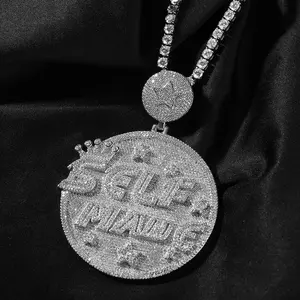 4:00AM SELF-MADE Zirconia Pendant Round Shape Engraved CZ Star Bling Full Paved for DIY Hip Hop JewelryGGIA