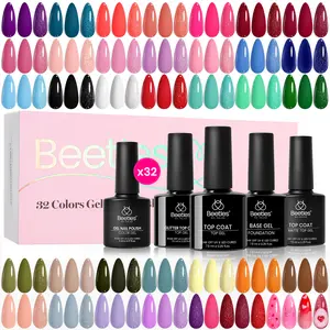 beetles Gel Polish Set Fall Gel Nail Polish Kit - with Base Top Coat Burgundy Red Blue Purple Hot Pink Green Black White Gifts for Women Fingertip Palette
