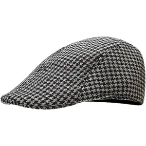 yolrdiw Classic Houndstooth Plaid Ivy Flat Cap Gatsby Cabbie Driver Newsboy Hat for Men Women