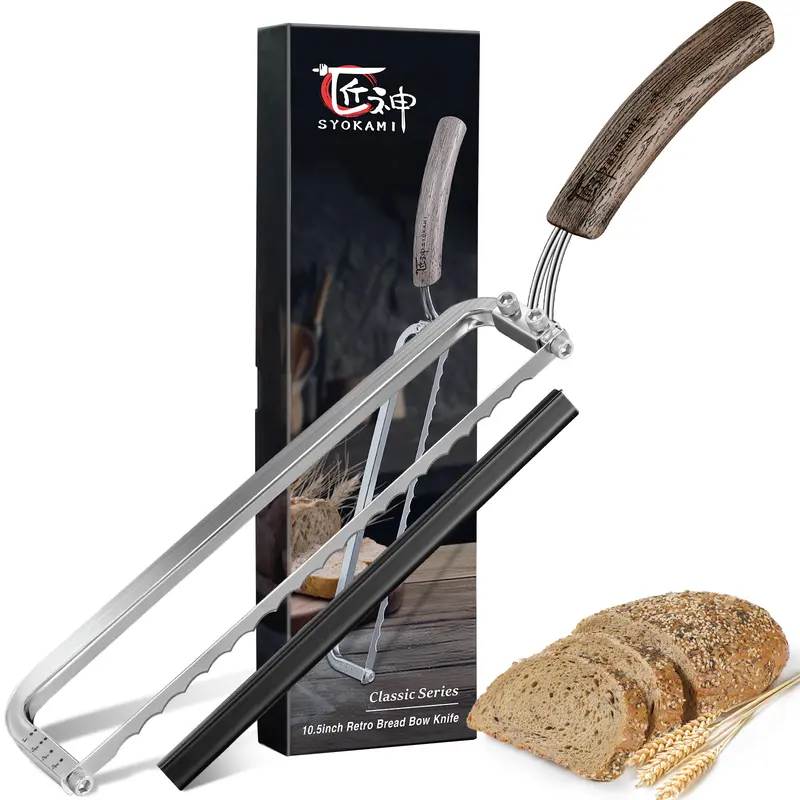 SYOKAMI 10.5 in Food-Grade Stainless Steel Kitchen Knife with Blade Cover - Resharpenable, Ergonomic Offset Handle, 4-Thickness Scales, Razor-Sharp for Crusty Sourdough, Tight-Tension Cutting, Simple-Stroke Sharpening, Mother's Day Gift Box