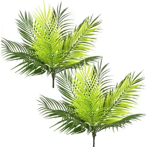 Artificial Palm Tree, Plants Greenery Fake Tropical Shrubs Faux Big Leaves for Home Indoor DIY Basket Planter Filler Wedding Decoration UV Resistant - 2 Pack
