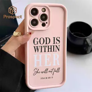Light Pink Glitter Letter "God Is Within Her" Psalm 46:5 Phone Case , For Galaxy S25, S24, S23, S22, S21 PLUS, FE And Ultra,Galaxy A33 Compatible With For Iphone17 Pro Max, 16, 15, 14 And 13. It Makes A Perfect Gift For Birthdays, Holidays,