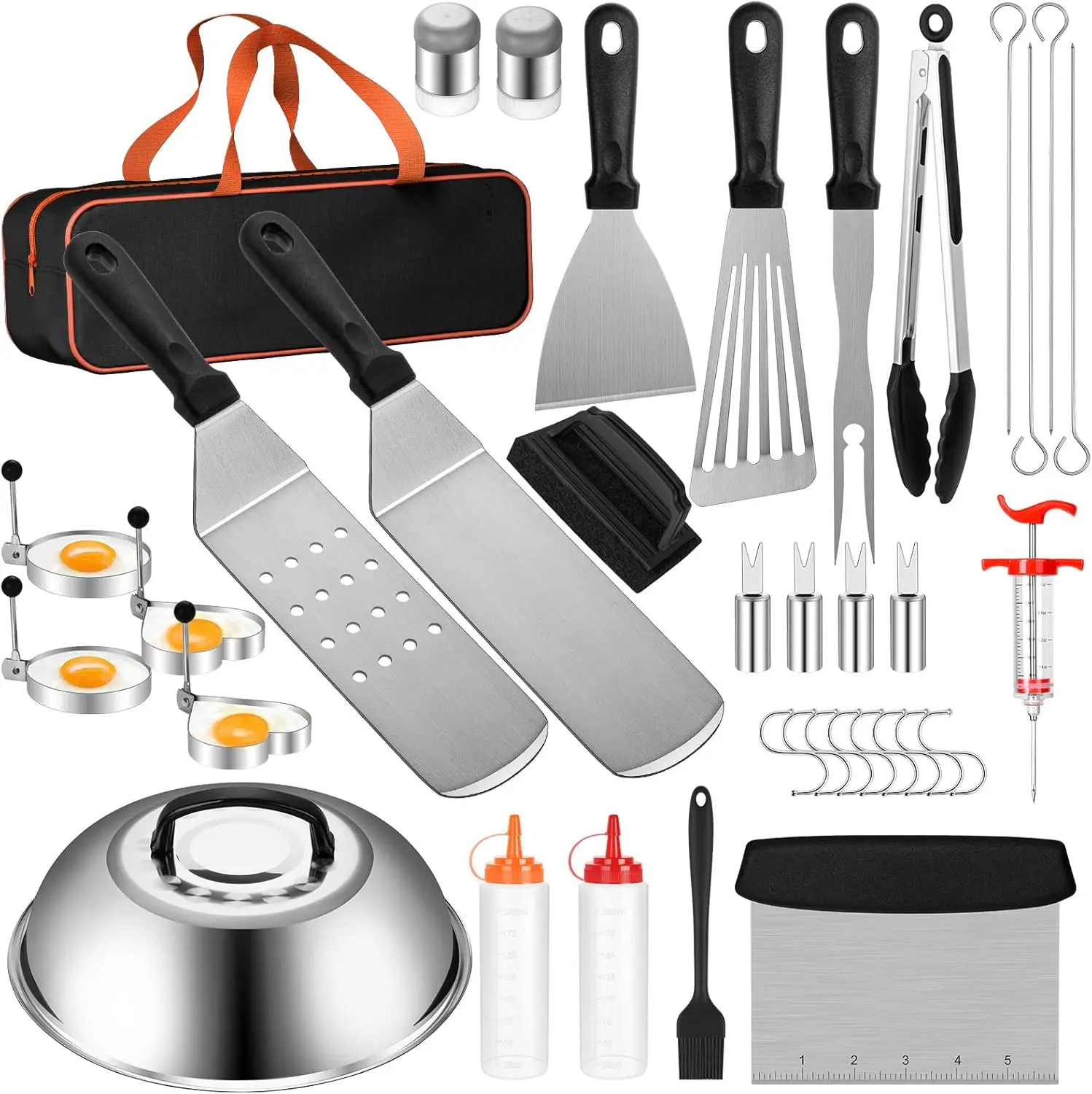 Limited time Deal-Flat Top Grill Accessories, 37pcs Blackstone Griddle Accessories Kit For Camp Chef, BBQ Grilling Gifts For Men Women, Professional Griddle Tools Kit With Enlarged Spatula, Scraper Basting Cover Utensils