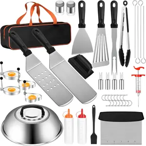 Limited time Deal-Flat Top Grill Accessories, 37pcs Blackstone Griddle Accessories Kit For Camp Chef, BBQ Grilling Gifts For Men Women, Professional Griddle Tools Kit With Enlarged Spatula, Scraper Basting Cover Utensils