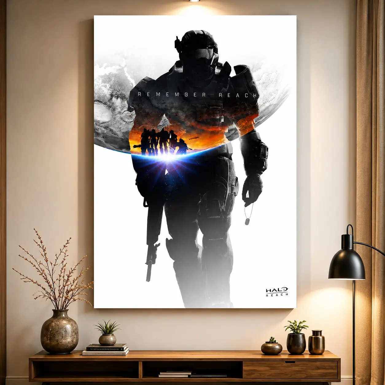 Halo Reach Canvas Poster Gaming Artworks High-Quality Canvas Print Video Game Wall Decor Gamer Gifts Solid Wood Frame Waterproof Design Artistic Elegance All-Scene Versatility