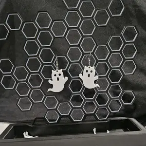 Cat Ghost Earrings - Unique Design with Cat Ghost Motif on Honeycomb Background