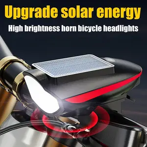 Solar Powered Bike Front Light, USB Rechargeable, Three Lighting Modes, Five Horn Sounds, Night Riding, Outdoor Sports, Easy Installation, Bike Accessories, Outdoor Cycling Accessories