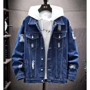 Trendy Ripped Denim Jacket with Hoodie – Urban Streetwear Style