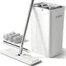 JOYMOOP Sturdy Flat Head Floor Cleaner Mop and Bucket Set, Adjustable Extendable Long Handle, Hands-Free Squeezeout Wringer, Reusable Washable Microfiber Heads for Wet/Dry Cleaning, Mop Heads Replacement Compatible