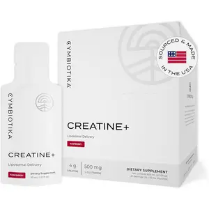 CYMBIOTIKA Creatine+ Liposomal Creatine & Glutamine Supplement, Raspberry Flavor, Vegan & Gluten-Free, 30 mL Pouches (20 Pack)