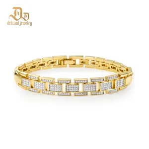Delzzad 1ct Sunlit Bricks Bracelet Bangle Golden Link Bracelet Synthetic Moissanite Bracelet Jewelry Copper Chain Perfect Birthday Engagement Wedding Anniversary Christmas Valentine's Day Mother's Day Gifts