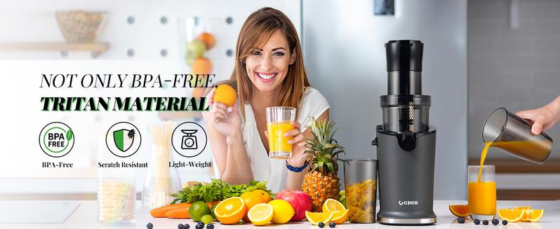 GDOR Cold Press Juicer with 5.3" Wide Feed Chute 150NM Powerful Motor Slow Masticating Extractor High Juice Yield Easy to Clean Fits Whole Fruits & Vegetables Black