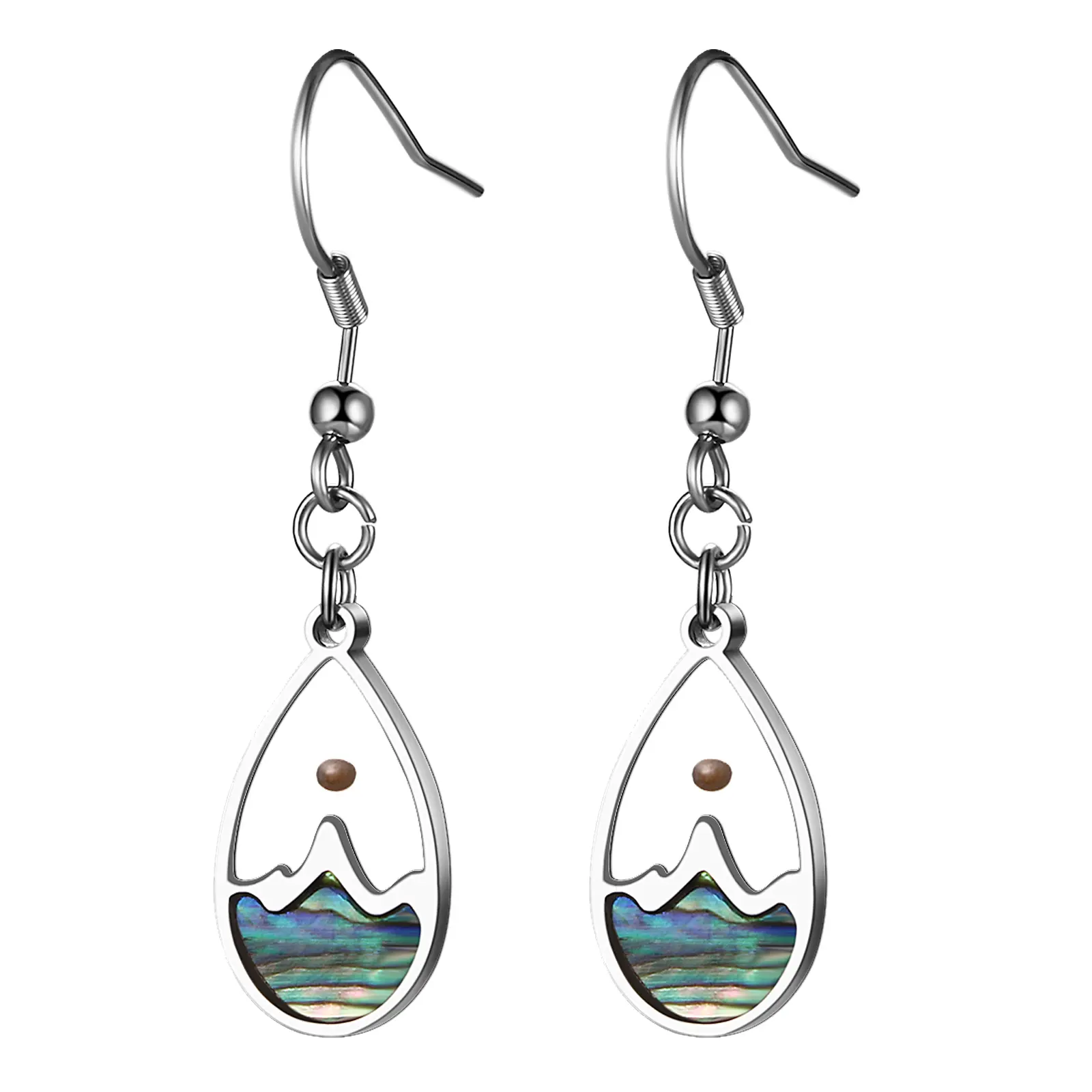OIDEA Women's Mustard Seed Teardrop Dangle Earrings - Abalone Inlay Mountain Motif, Stainless Steel Silver-Tone Religious Spiritual Jewelry, Tarnish-Free Colorful Christian Faith Gift for Moms, 1.77" Drop Daily Wear Earrings, Colorful Earrings