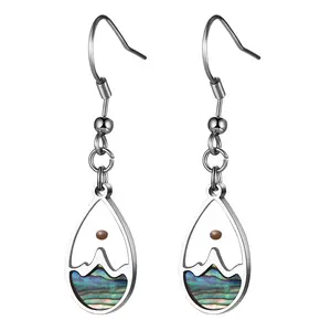 Mustard Seed Teardrop Dangle Earrings for Women, Colorful Abalone Shell Mountain Range Stainless Steel Christian Faith Inspirational Gift, Silver Tone Religious Jewelry, 1.77" Drop