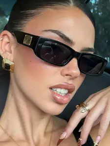 Trendy Rectangular Narrow Frame Glasses, Unisex Fashion Sunglasses, UV Protection, Casual Style, All Seasons, Streetwear Accessories