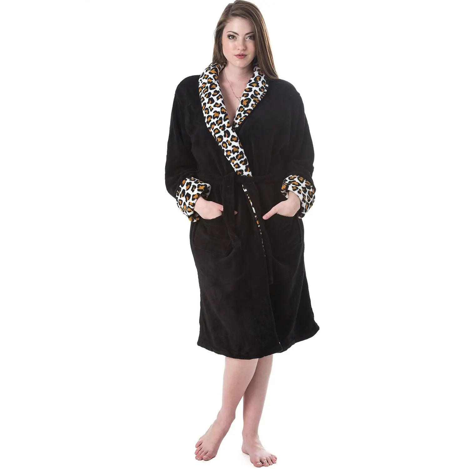 Casual Nights Women's Long Length Fleece Plush Bathrobe - Digital Print Loungewear with Fold-Over Cuffs, Hand Pockets, Soft Feeling for After Bath or Shower, All Seasons, Loose-Fitting, Staying Cozy, Tie, No