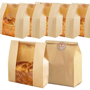 Pack of 35 Paper Bread Bags for Homemade Bread, Paper Bakery Bag for Baked  Packaging Storage, Large  Paper Bread Loaf Bag with Window Label Seal Sticker included Pack of 35,12.5x8.3x4 Inches