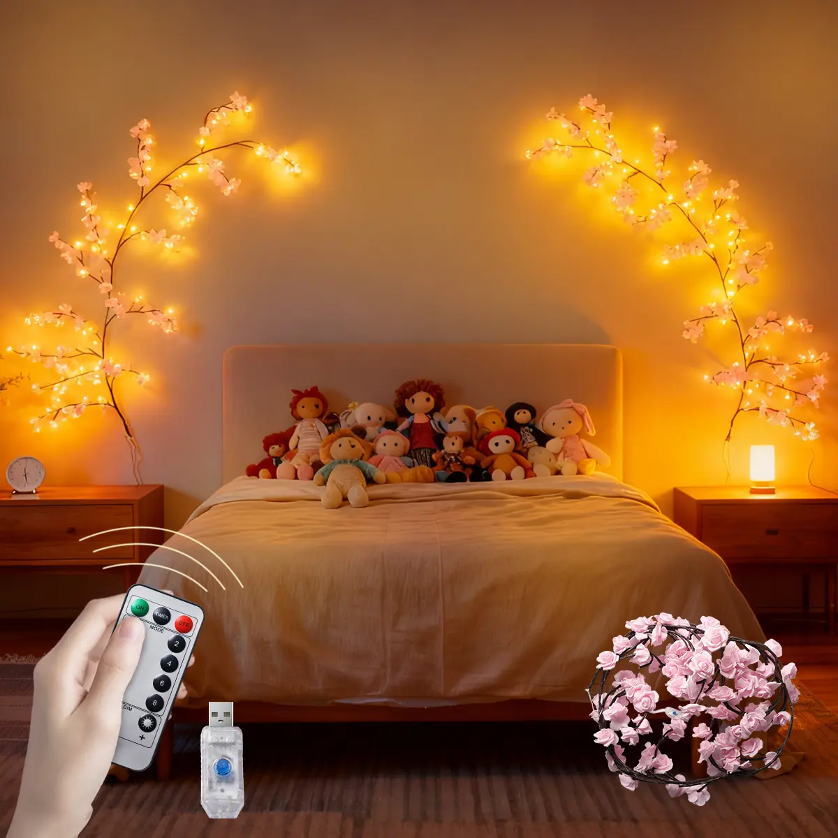 96 LED Whimsical Rose Willow Vine Branch Lights - Remote Control, 8 Lighting Modes, USB-Powered Flower Garland, Wall Decor, Whimsical Home Decor, Mood Lighting, Decorative Indoor Lights for Bedroom Events