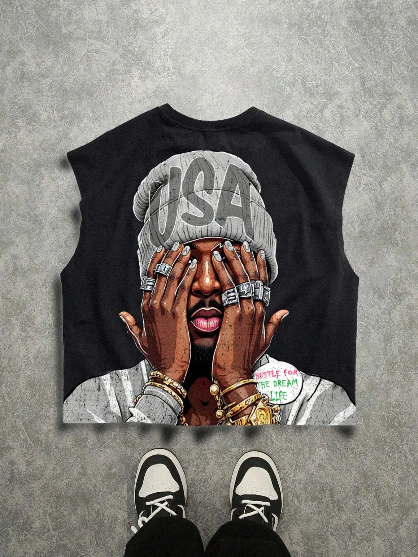 Rapper Loose Fit Vest for Men and Women, Oversized Hip-Hop Vest with Portrait Print, Sleeveless Loose Design T-Shirt 2026 New European and American Streetwear Trendy Casual Menswear Vest, Geometric Aesthetic Vest, Y2K Style Vest Tee
