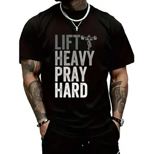 Graphic T-ShirtLift Heavy Pray Hard 100% Cotton Christian Faith Gym Jesus T-Shirt For Men |   christian workout tee, faith gym shirt, jesus graphic tee, motivational fitness top, unisex casual wear