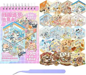 Girls 3D Sticker Scene, 4 Sets DIY Scene Stickers, DIY Sticker Scene, Cute 3D House Stickers for Adult Kids Relief Stress Pass The Time