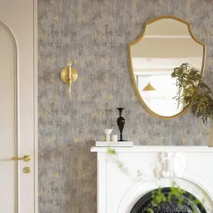 Textured Wallpaper Distressed Concrete Wallpaper 17.3in x 39.4ft White/Gold/Gray Metallic Wall Paper Non Woven for Bedroom Wall Paper Need