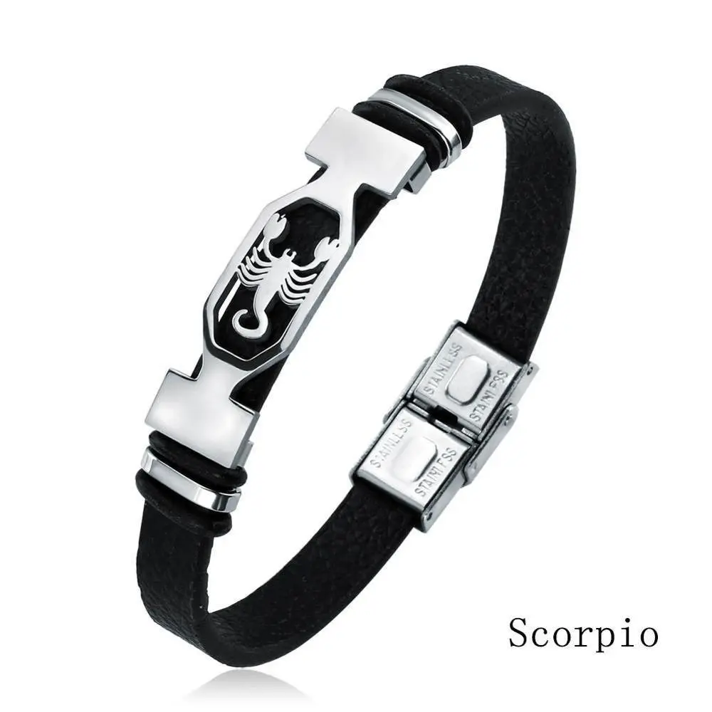 12 Constellation Stainless Steel Bracelet for Men Women's Signs of the Zodiac Bracelet black