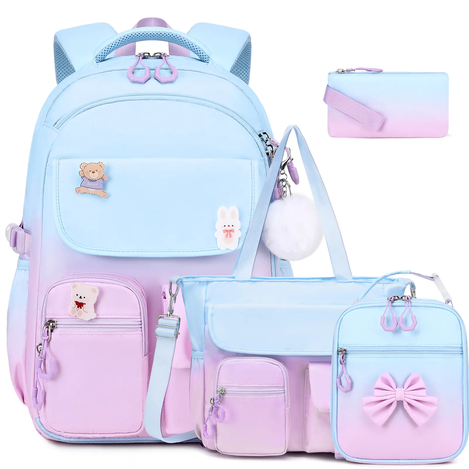 SIMILOVE 3/4PCS Backpack for School, Cute Waterproof Trendy Bow-Adorned School Backpack with Matching Lunch Bag & Pencil Case Set – Back to School Gift for Kids & Teens dealsforyou