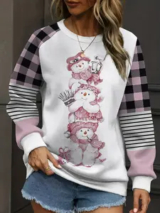 Plus Size Women's Snowman Sweatshirt, Sweet Girl Winter Atmosphere Top, Home Casual Daily Wear, Christmas