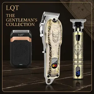 LQT 3-in-1 Vintage Bronze Engraved Men's Grooming Kit, Professional Hair Clipper, T-Blade Trimmer & Electric Foil Shaver, LED Display, Complete Barber Accessories Set, USB Rechargeable Barber Kit, Great Gift for Men outdoorfun