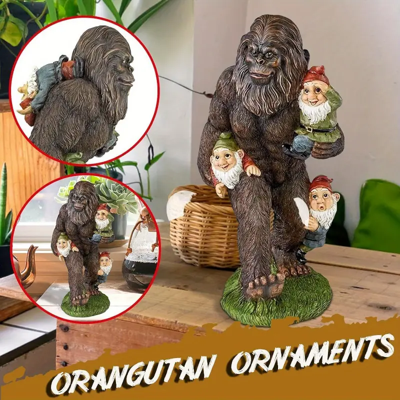 1pc Bigfoot and Gnome Resin Sculpture - Detailed Fur & Foliage Design, Whimsical Garden Statue for Indoor & Outdoor Decor, Perfect for Halloween, Home, Office, Patio, or Lawn, Outdoor Garden Decor Statue