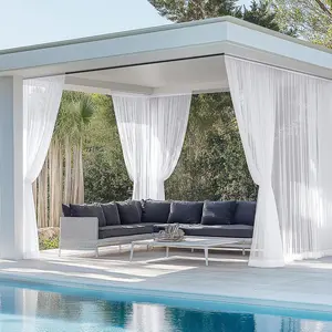 4 Panels White Outdoor Sheer Curtains Waterproof Light Filtering Rod Pocket Voile Drapes for Patio Porch Gazebo Pergola Outdoor Decor, W54 x L84